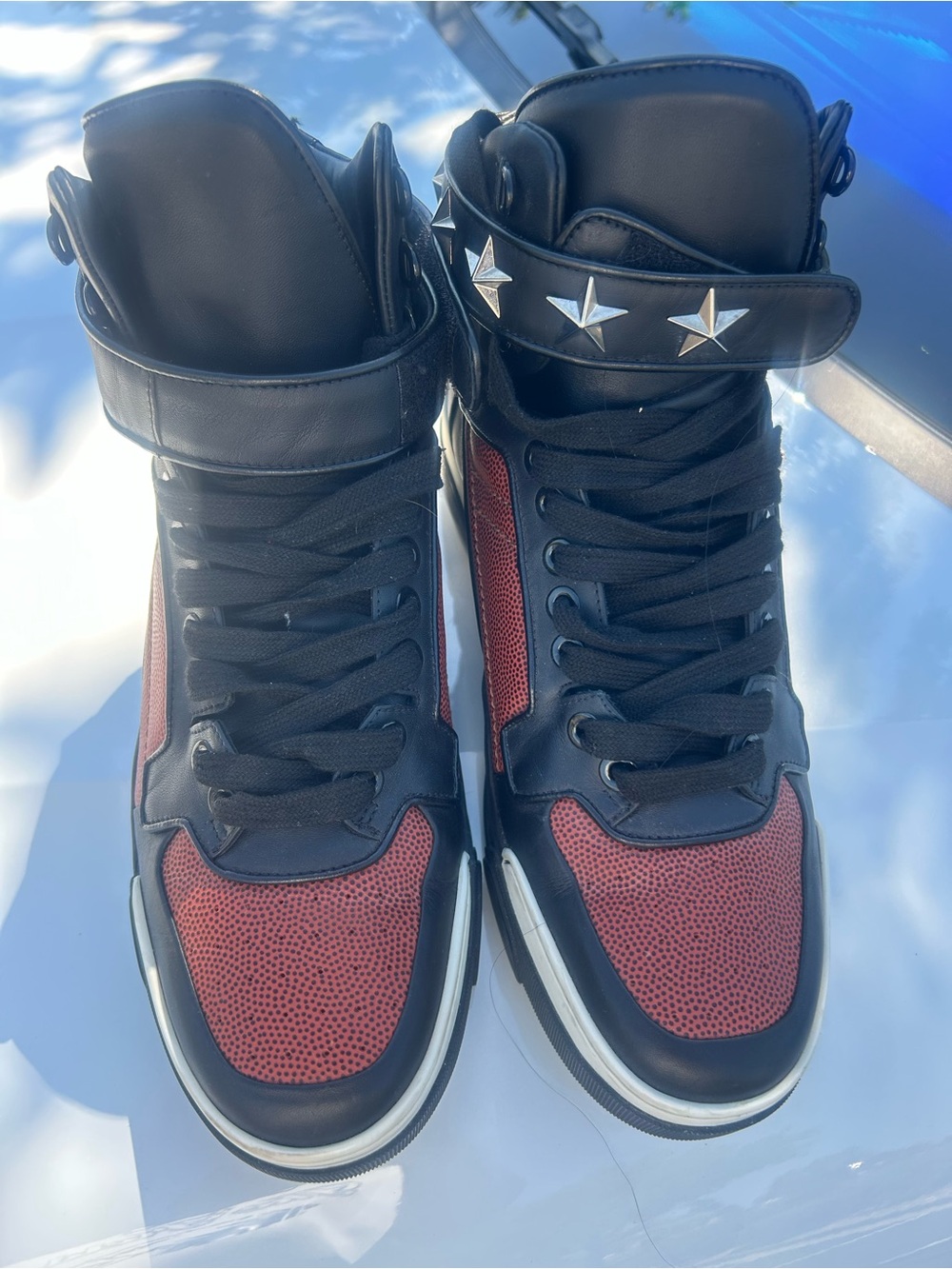 Givenchy Black & Red High-Top Sneakers with Star Strap - Picture 2 of 7